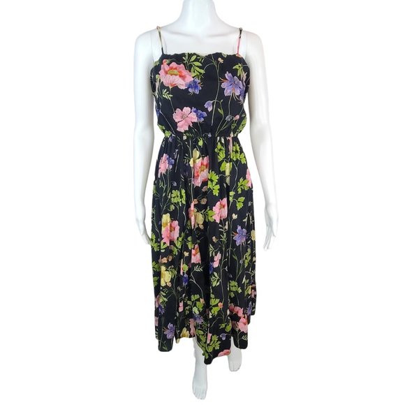 Express Floral Midi Sundress Purple, Pink, Yellow, & Green on Black Size Medium - Picture 1 of 6